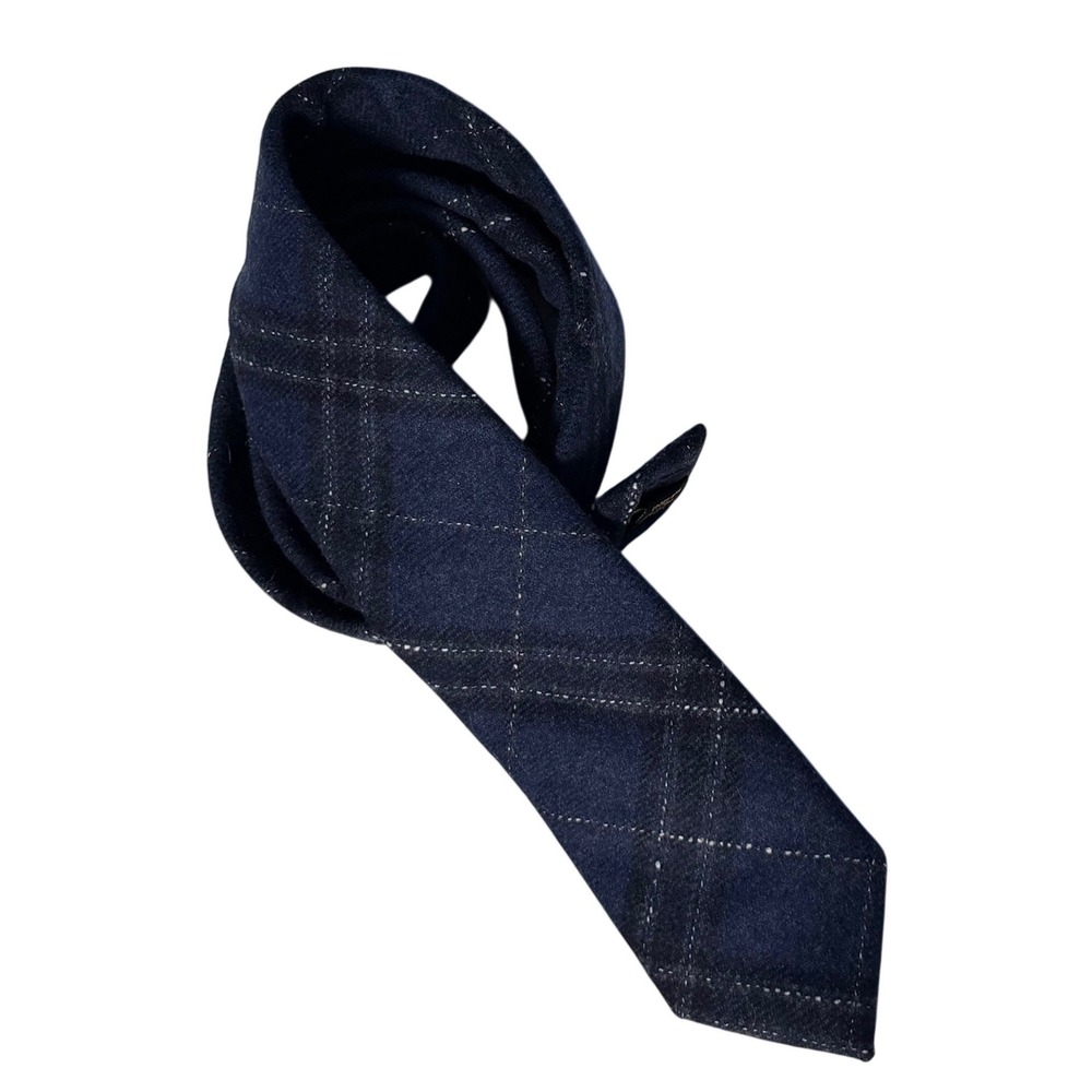 The Tie Bar Necktie Mens OS Navy Blue Plaid Wool Blend Fleck